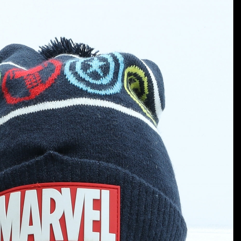 Marvel Boys Blue Acrylic Bobble Hat Size M - Avengers