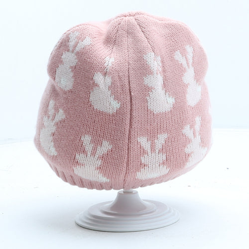 M&Co Girls Pink Polka Dot Acrylic Beanie One Size - Rabbit