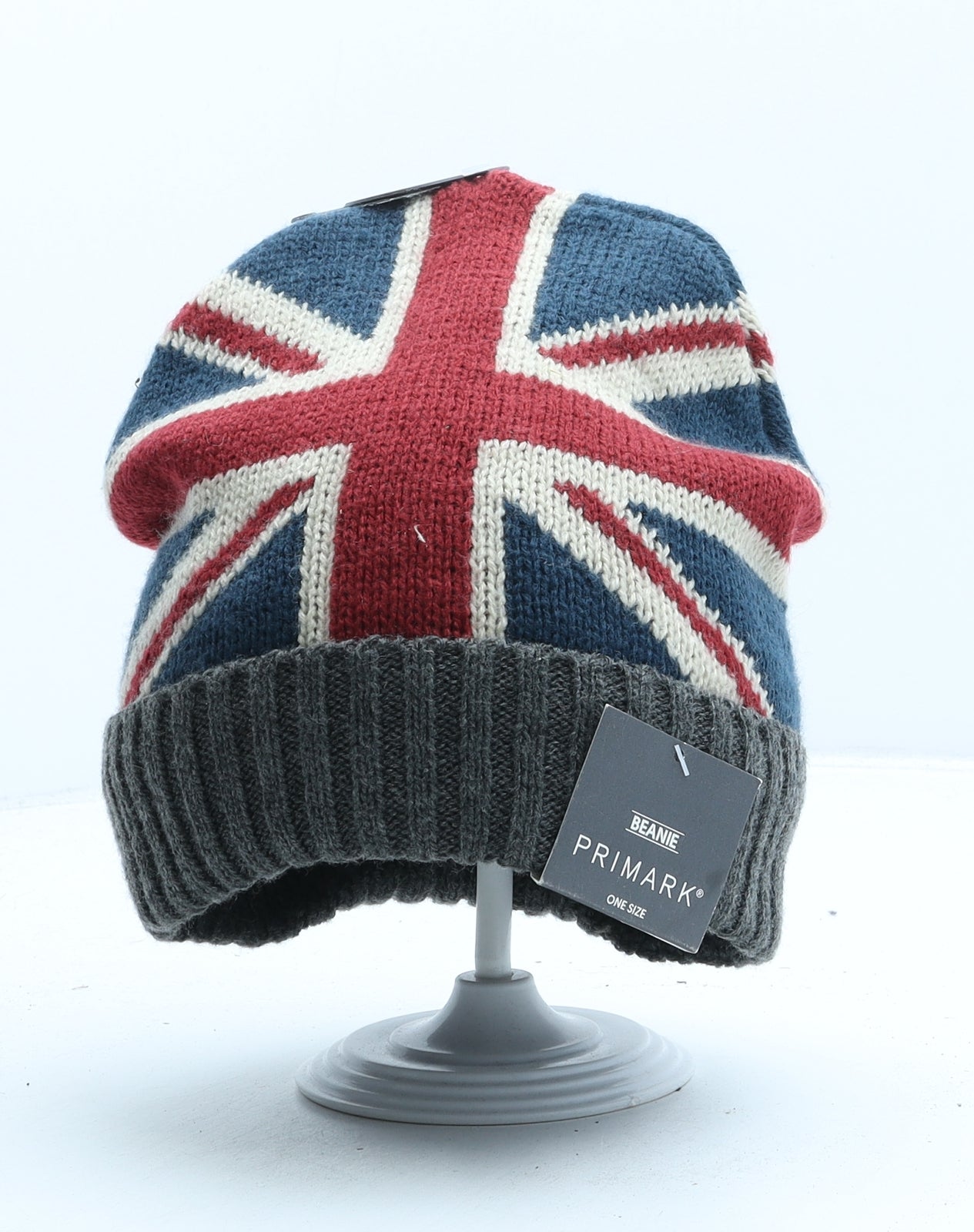 Primark Womens Multicoloured Colourblock Acrylic Beanie One Size - Union Jack
