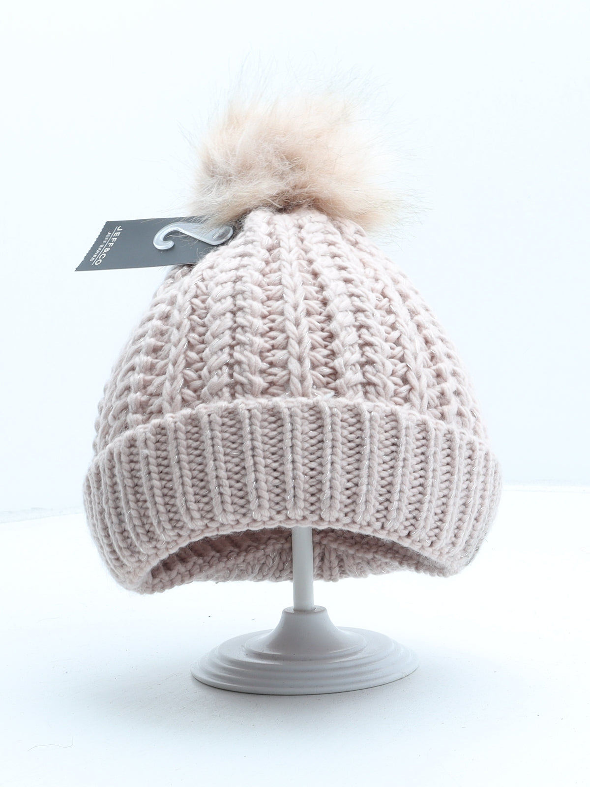 Jeff&Co Womens Pink Acrylic Bobble Hat One Size