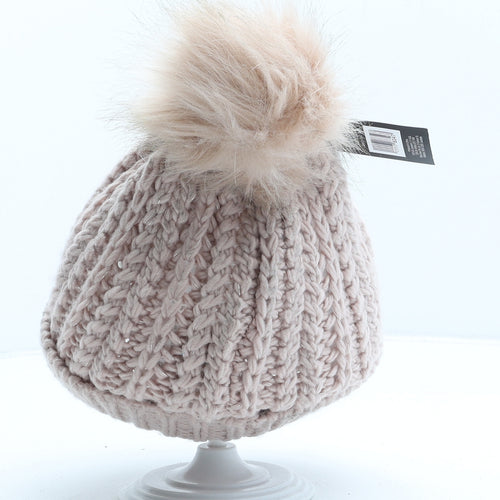 Jeff&Co Womens Pink Acrylic Bobble Hat One Size