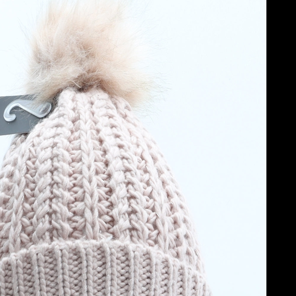 Jeff&Co Womens Pink Acrylic Bobble Hat One Size