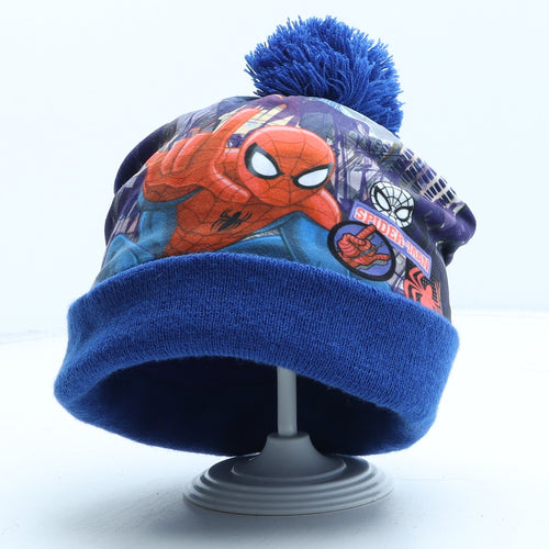 Marvel Boys Blue Geometric Polyester Bobble Hat One Size - Spiderman
