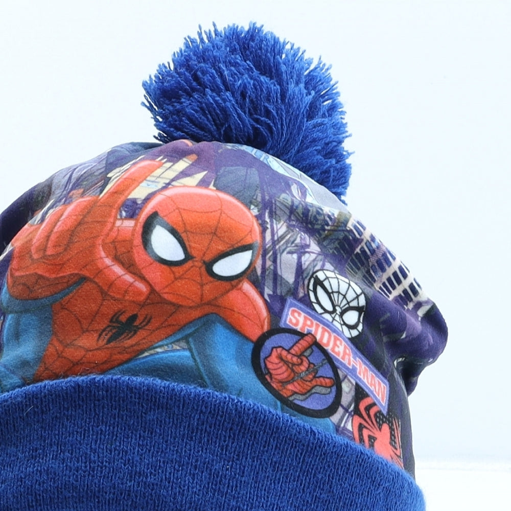 Marvel Boys Blue Geometric Polyester Bobble Hat One Size - Spiderman