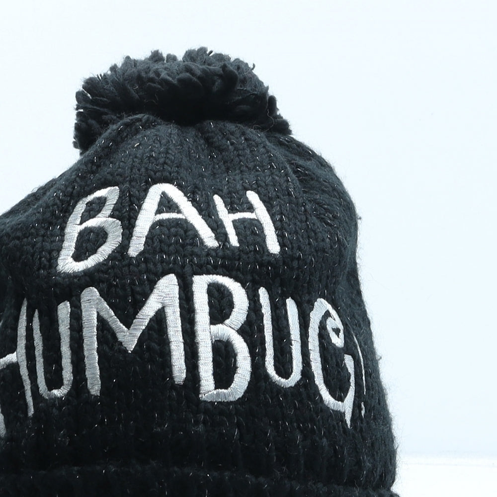 TU Womens Black Acrylic Bobble Hat One Size - Bah Humbug!
