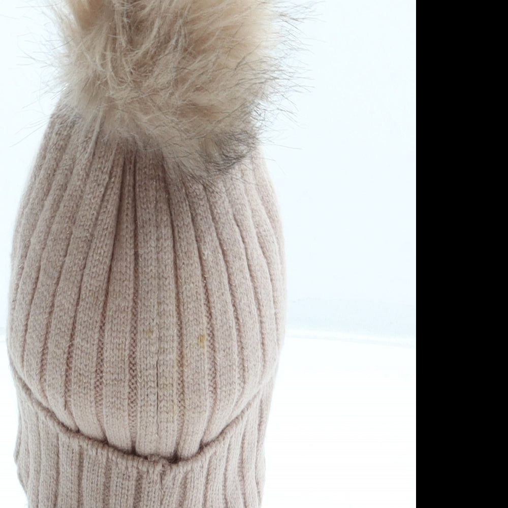 Primark Girls Pink Acrylic Bobble Hat Size M