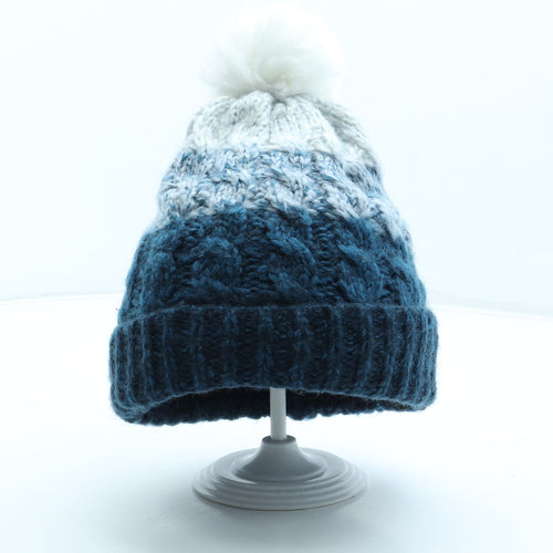 Mountain Warehouse Womens Blue Striped Acrylic Bobble Hat One Size