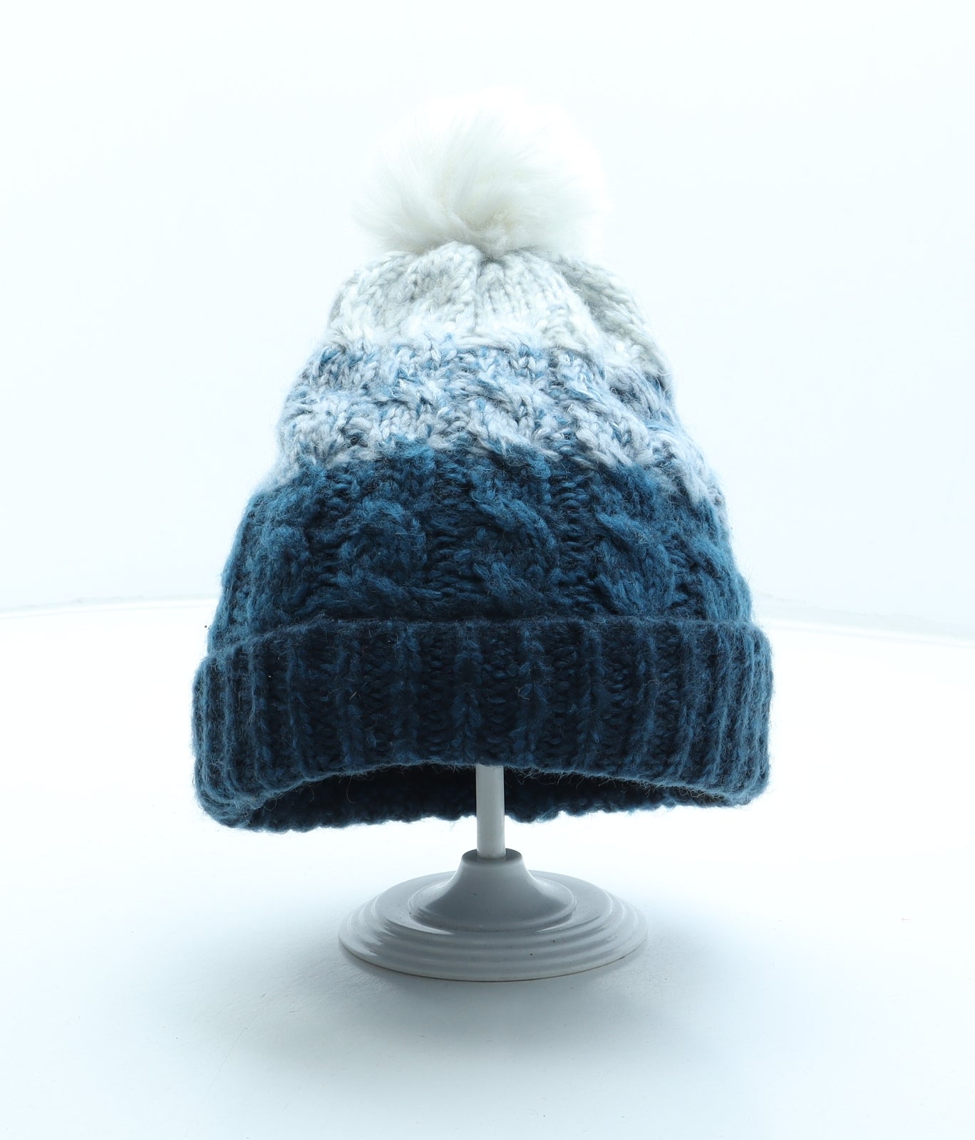 Mountain Warehouse Womens Blue Striped Acrylic Bobble Hat One Size