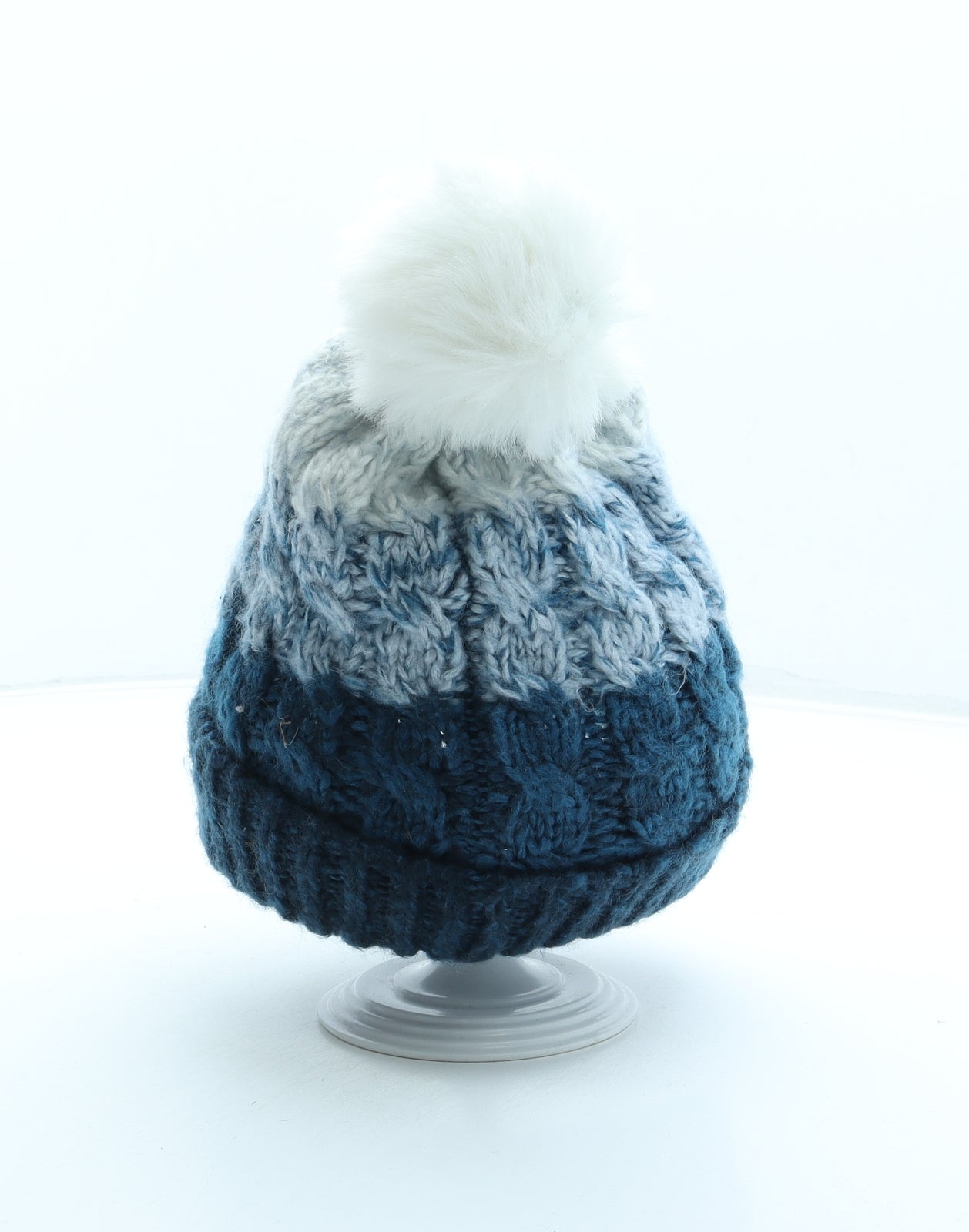 Mountain Warehouse Womens Blue Striped Acrylic Bobble Hat One Size