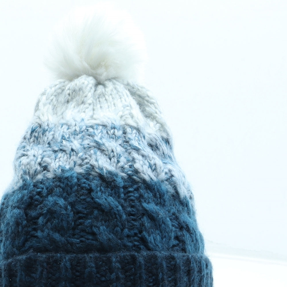 Mountain Warehouse Womens Blue Striped Acrylic Bobble Hat One Size