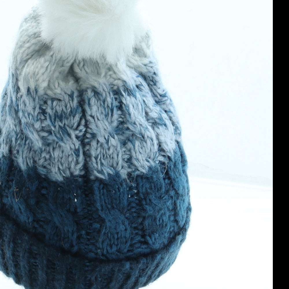Mountain Warehouse Womens Blue Striped Acrylic Bobble Hat One Size