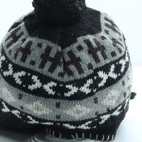 Preworn Boys Black Fair Isle Acrylic Bonnet One Size - Pom Pom