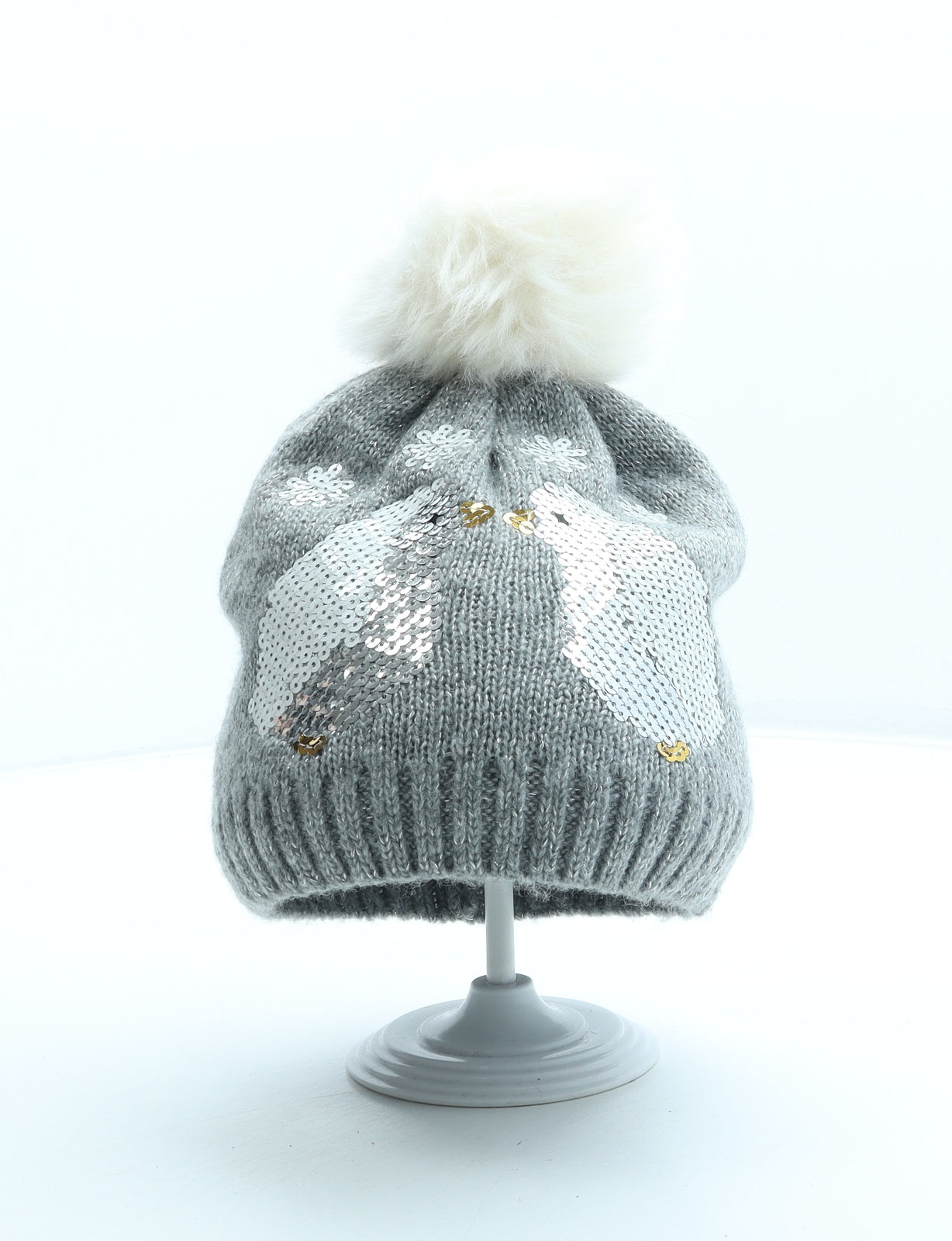George Womens Grey Acrylic Bobble Hat One Size - Penguin