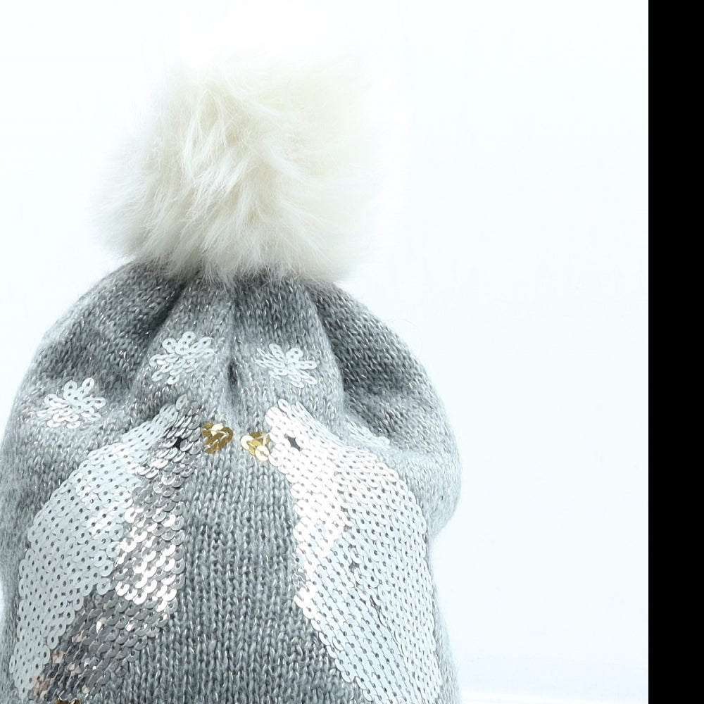 George Womens Grey Acrylic Bobble Hat One Size - Penguin