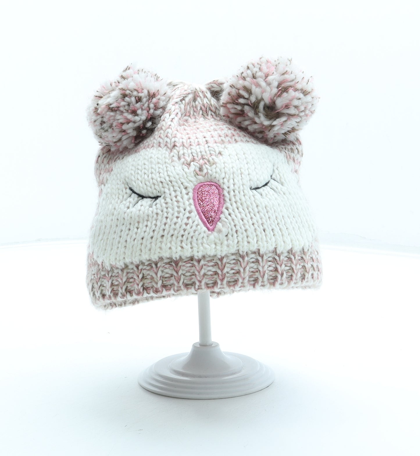 Young Dimension Girls Pink Acrylic Bobble Hat Size S - Owl