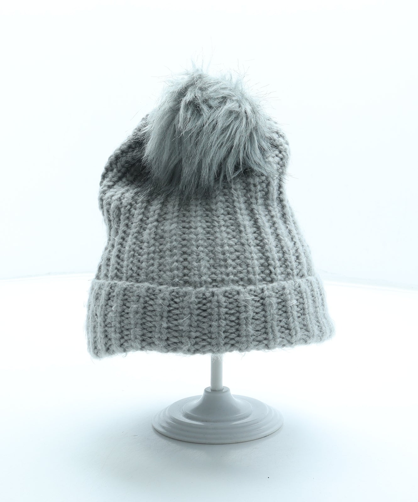 New Look Womens Grey Acrylic Bobble Hat One Size