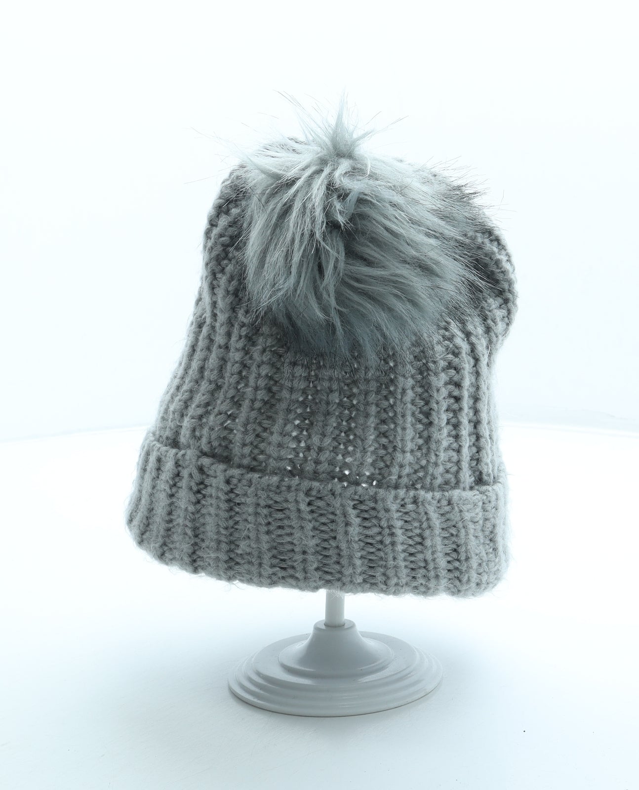 New Look Womens Grey Acrylic Bobble Hat One Size