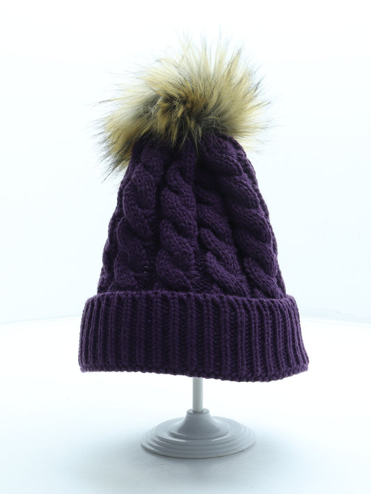 Preworn Womens Purple Acrylic Bobble Hat One Size - Faux fur