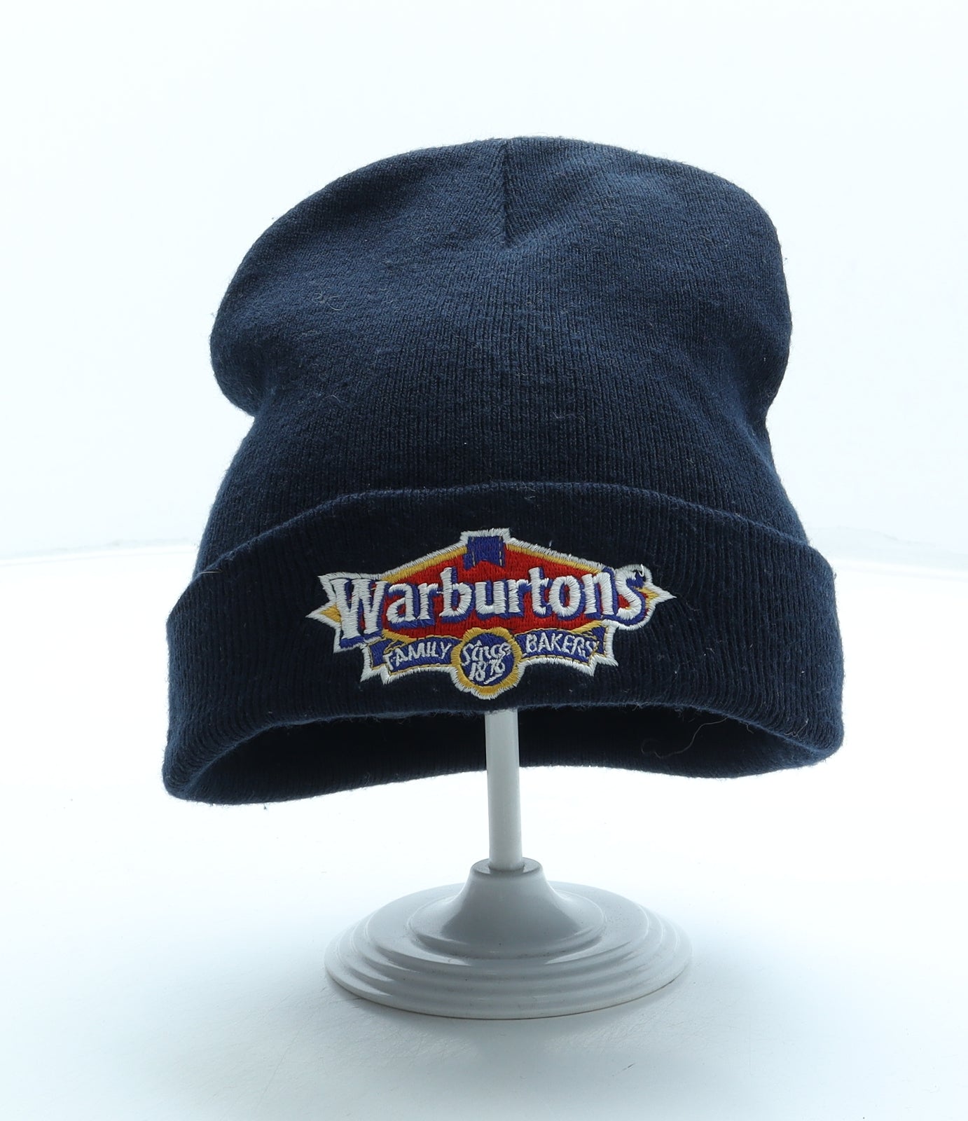 Warburtons Mens Blue Acrylic Beanie One Size - Embroidered Logo