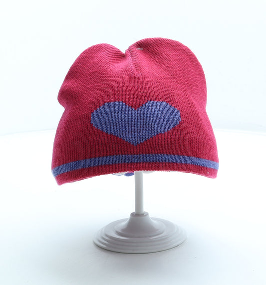 Preworn Girls Pink Acrylic Beanie One Size - Heart