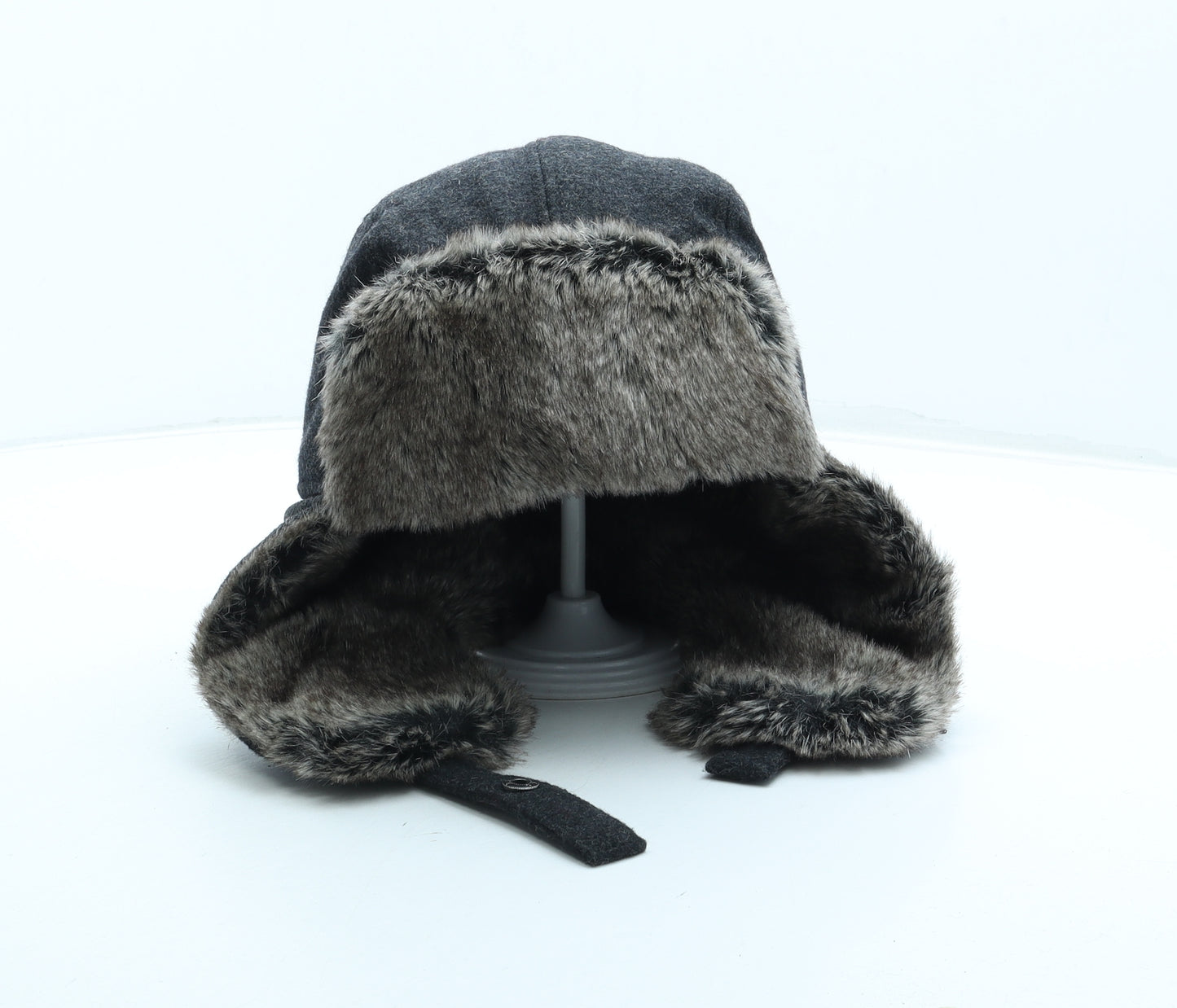 John Lewis Mens Grey Wool Trapper Hat Size M - Faux Fur