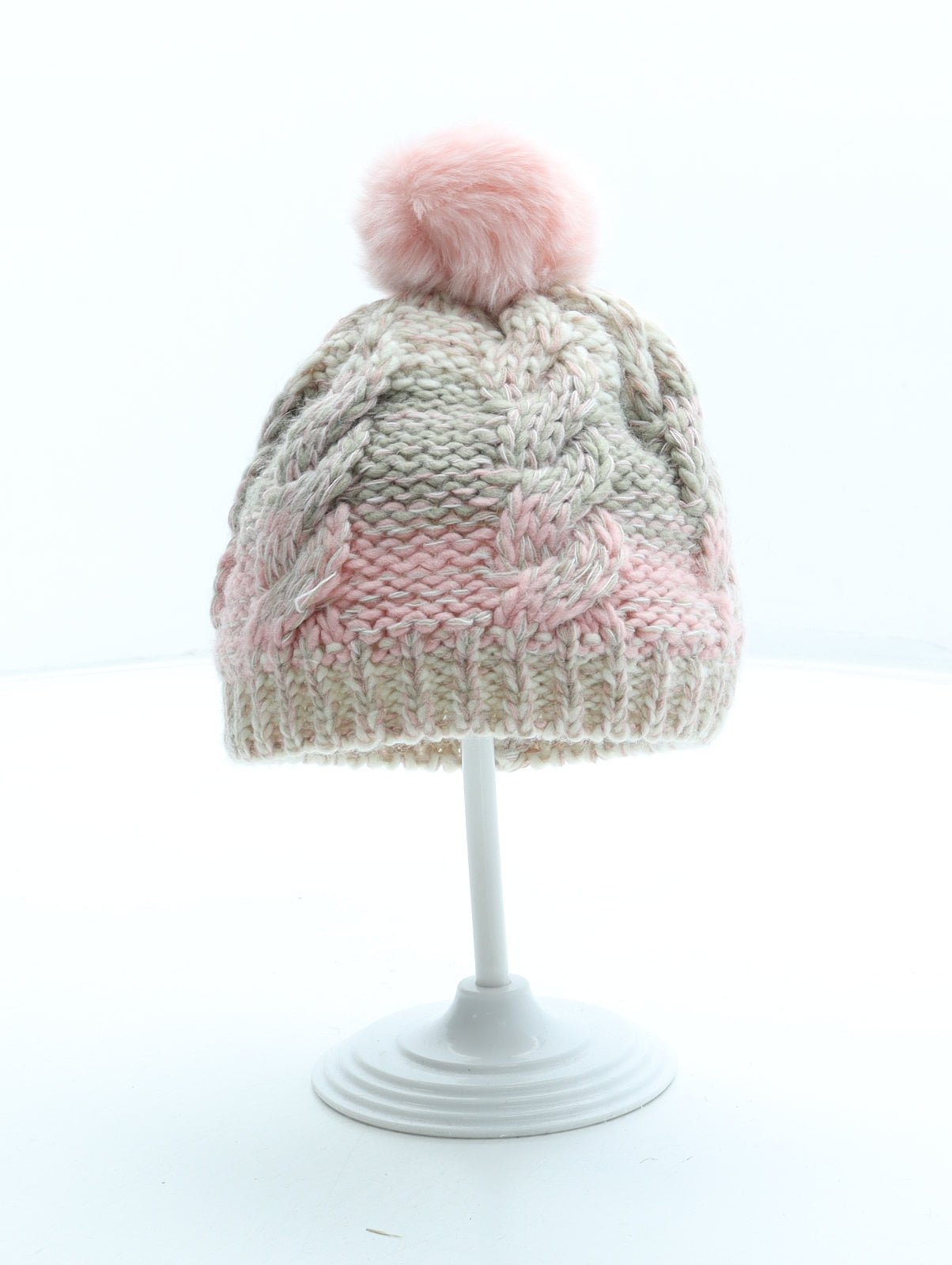 George Girls Pink Acrylic Bobble Hat Size S