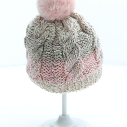 George Girls Pink Acrylic Bobble Hat Size S