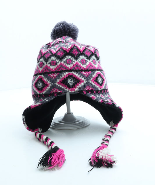 Preworn Girls Multicoloured Fair Isle Acrylic Bonnet Size S - Pom Pom