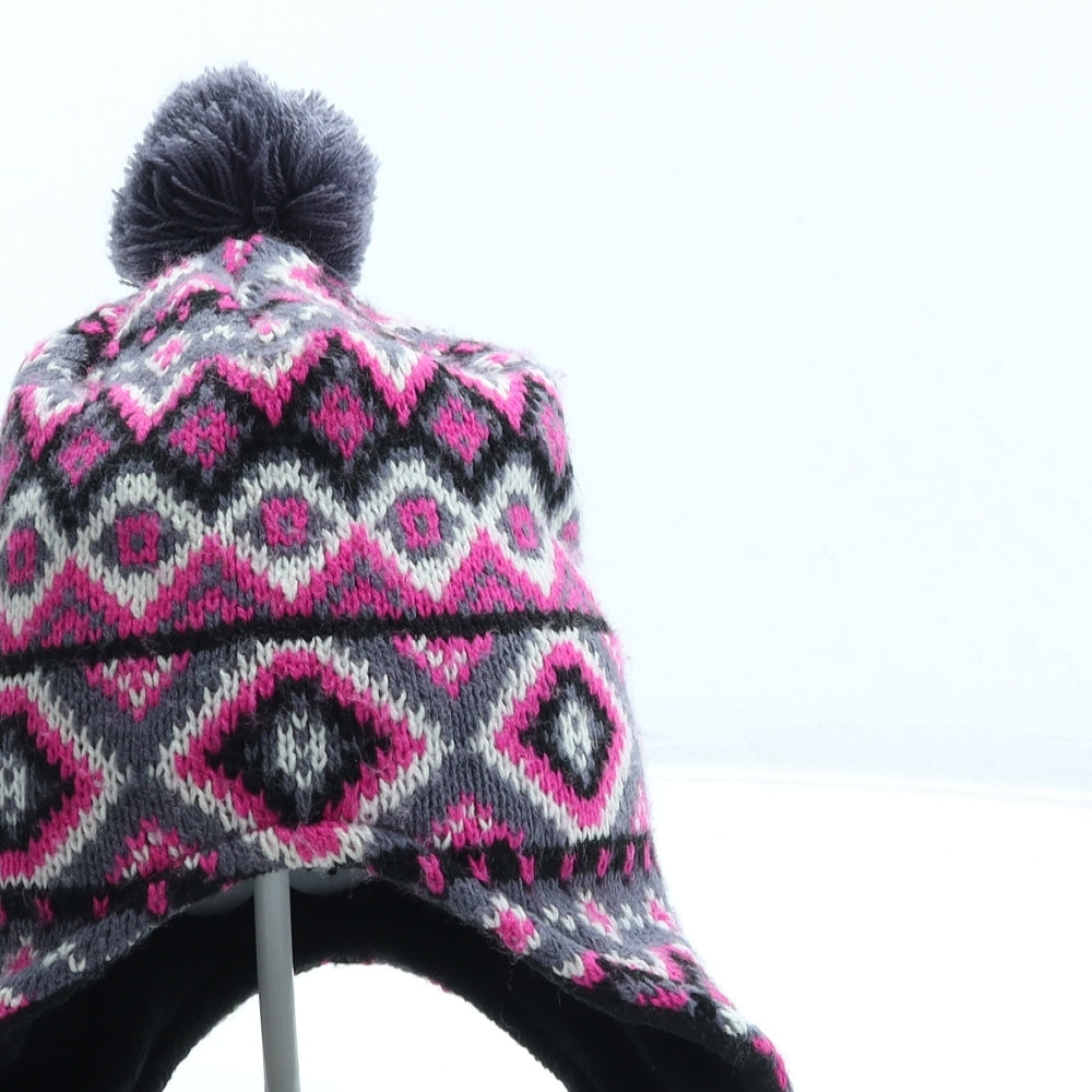 Preworn Girls Multicoloured Fair Isle Acrylic Bonnet Size S - Pom Pom