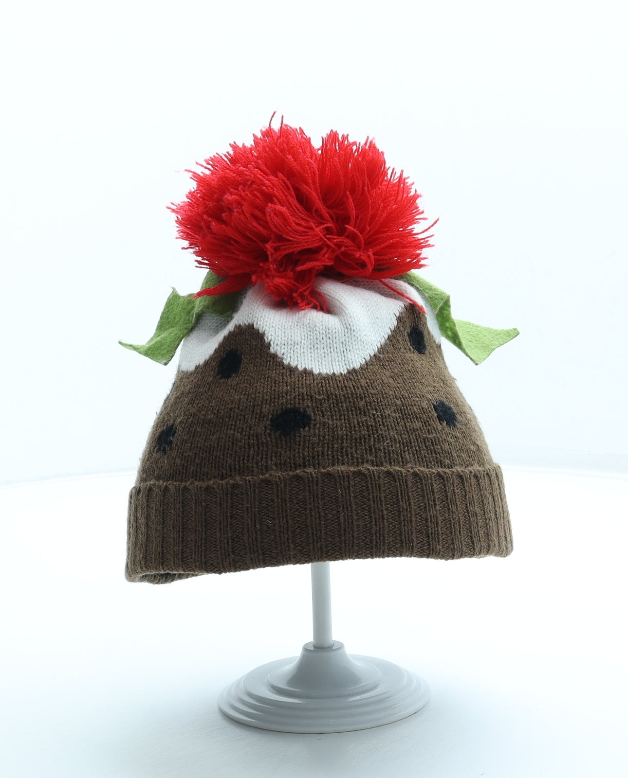 TJ Max Girls Brown Geometric Acrylic Bobble Hat One Size - Christmas Pudding