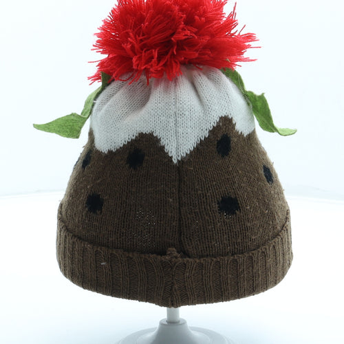 TJ Max Girls Brown Geometric Acrylic Bobble Hat One Size - Christmas Pudding