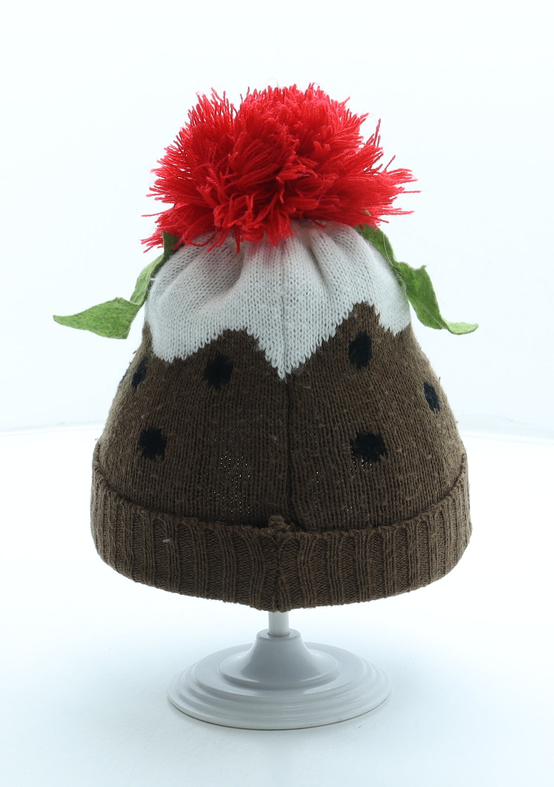 TJ Max Girls Brown Geometric Acrylic Bobble Hat One Size - Christmas Pudding