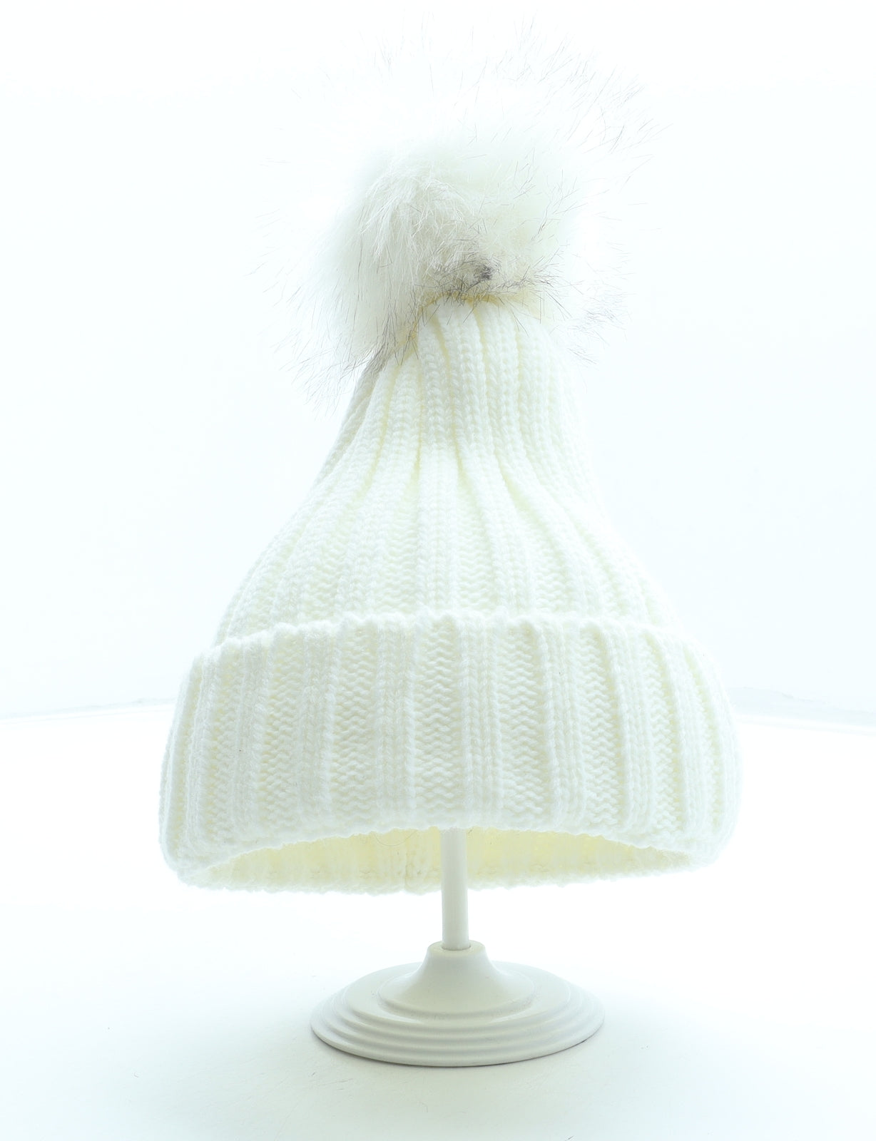 Preworn Womens White Acrylic Bobble Hat One Size - Faux fur