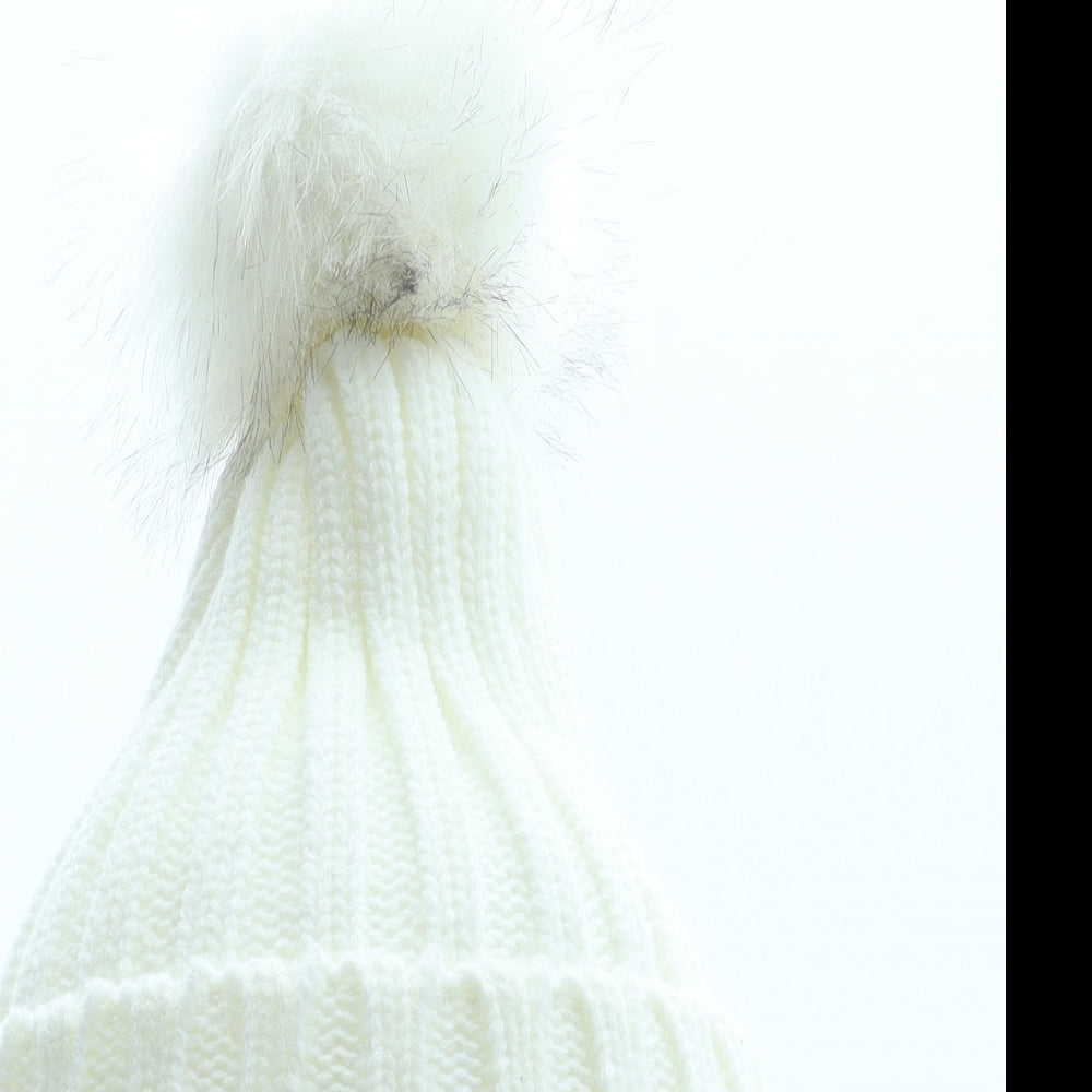 Preworn Womens White Acrylic Bobble Hat One Size - Faux fur