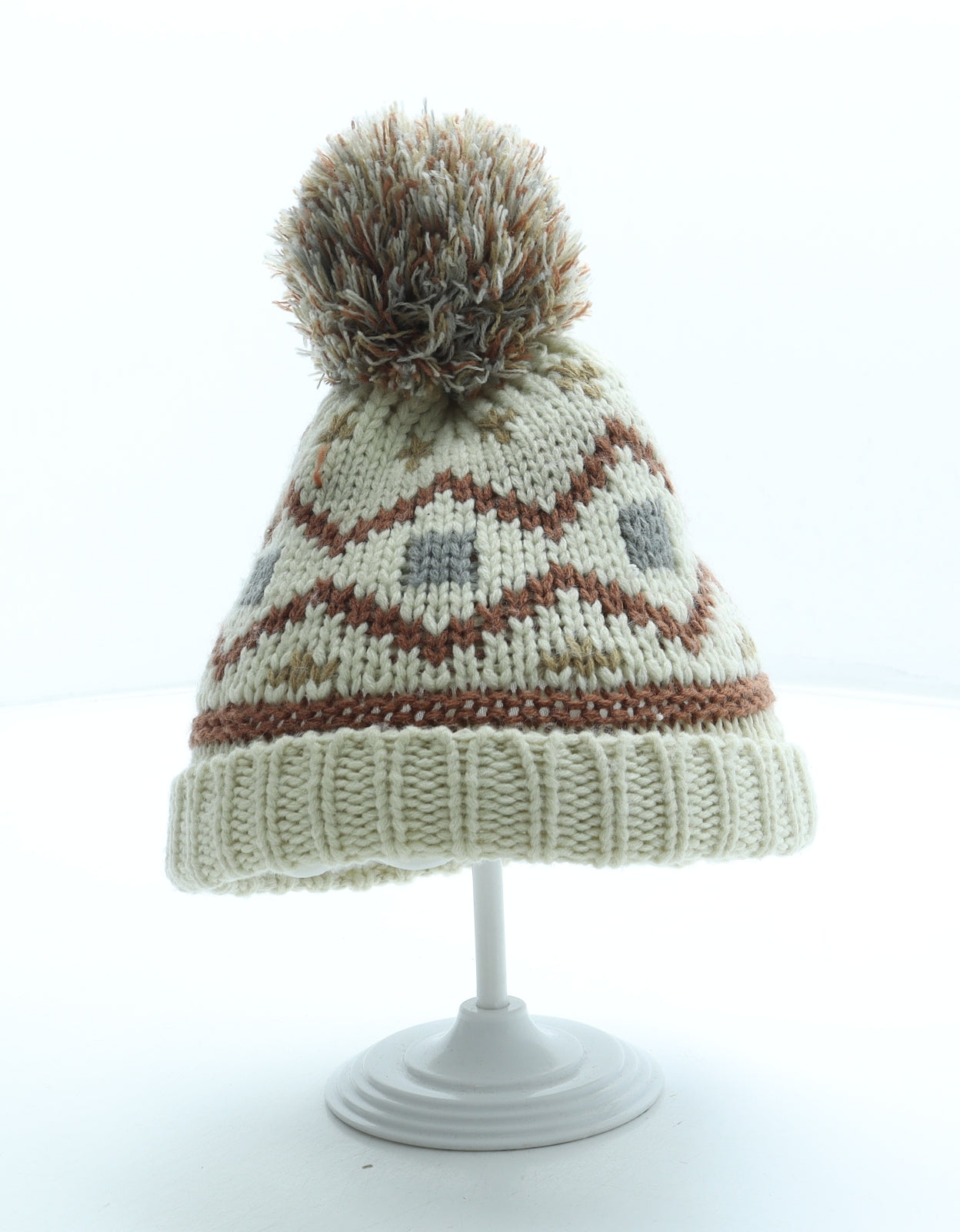 George Boys Brown Fair Isle Acrylic Bobble Hat Size S
