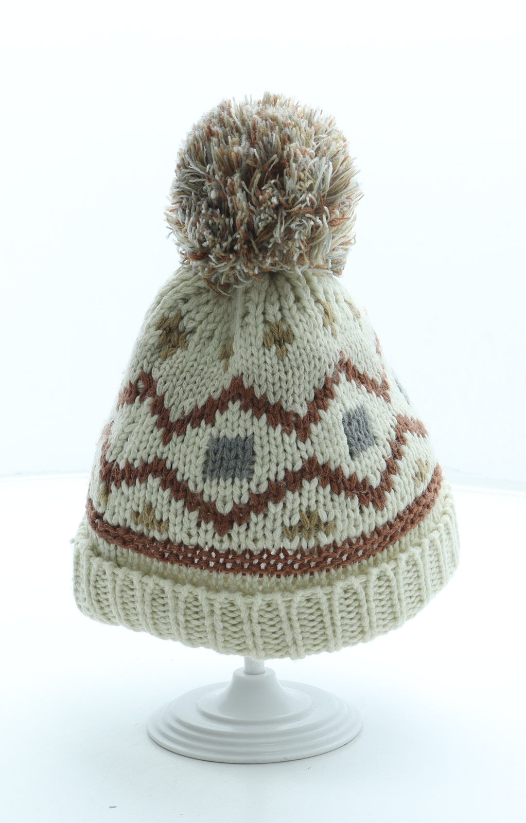 George Boys Brown Fair Isle Acrylic Bobble Hat Size S