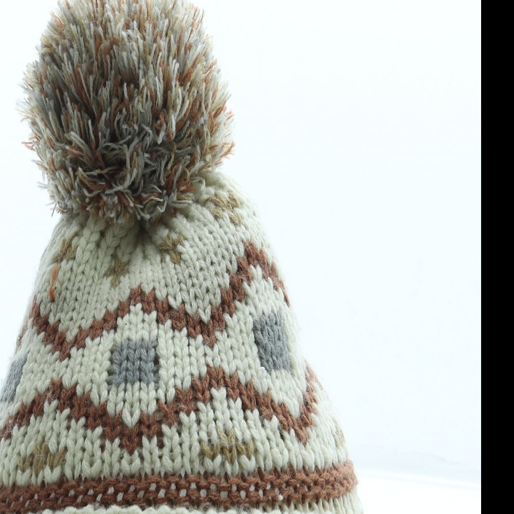 George Boys Brown Fair Isle Acrylic Bobble Hat Size S