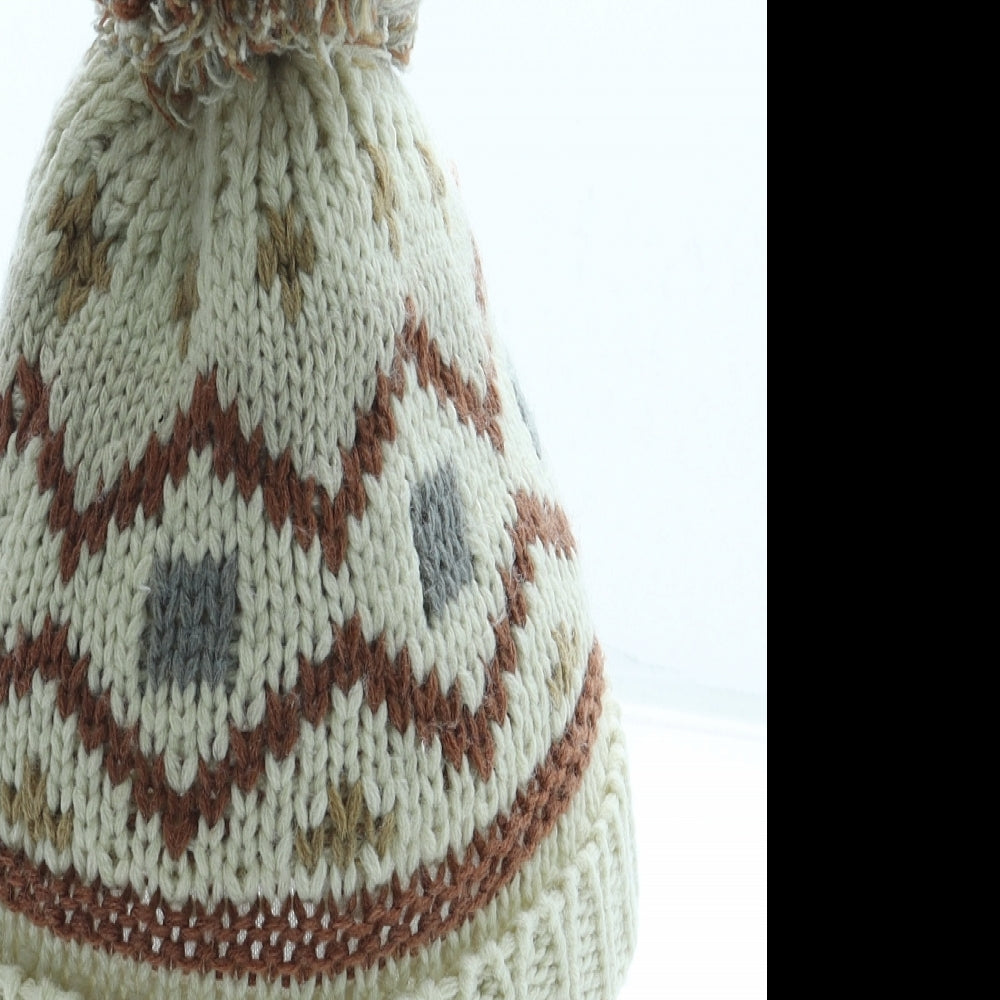 George Boys Brown Fair Isle Acrylic Bobble Hat Size S
