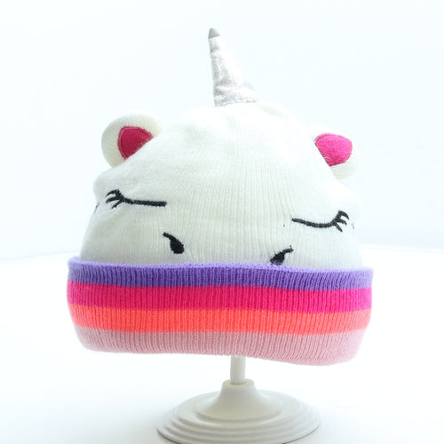 Preworn Girls Multicoloured Striped Acrylic Beanie One Size - Unicorn