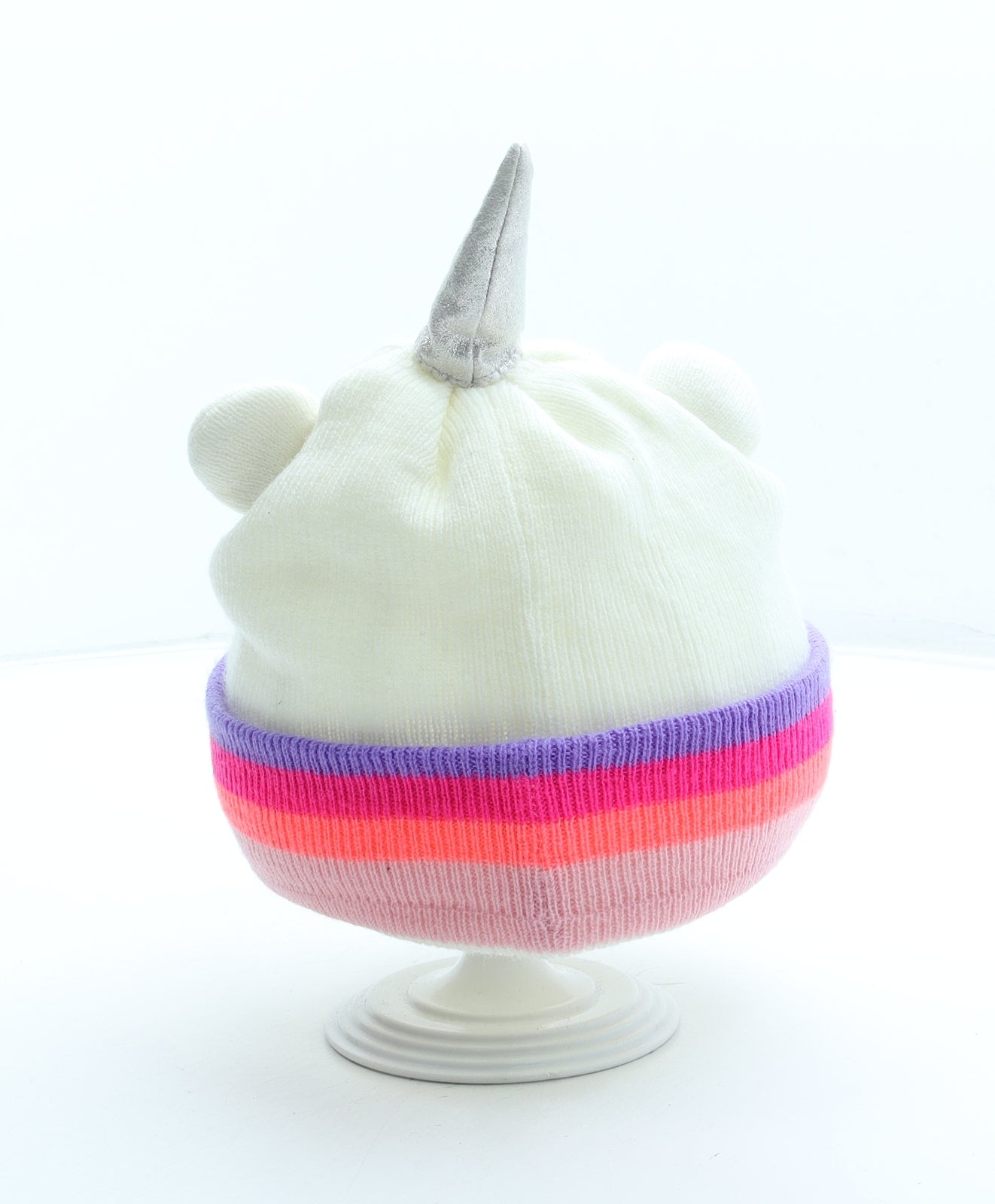 Preworn Girls Multicoloured Striped Acrylic Beanie One Size - Unicorn