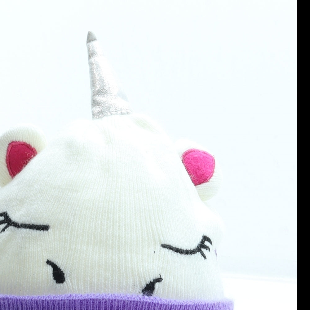 Preworn Girls Multicoloured Striped Acrylic Beanie One Size - Unicorn