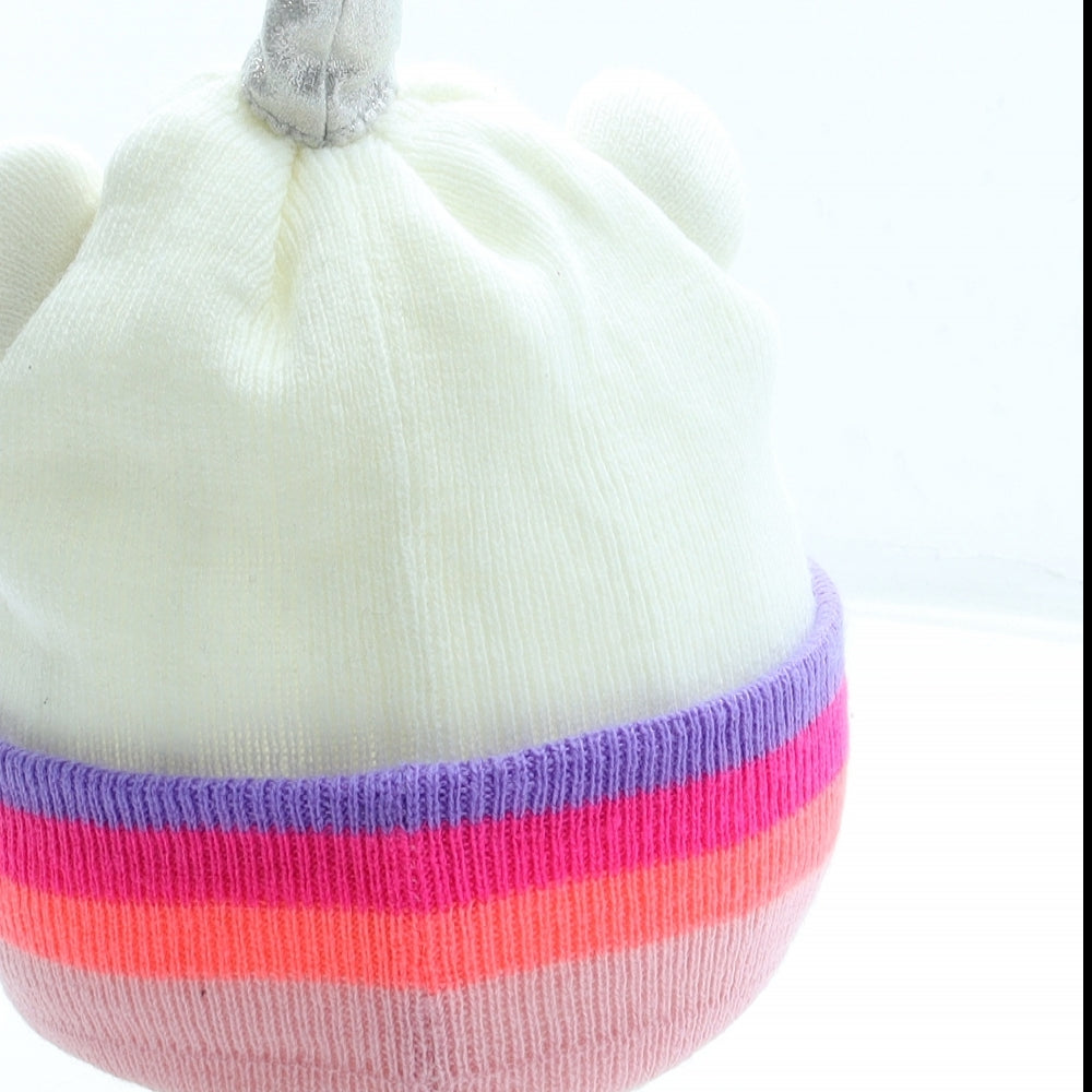 Preworn Girls Multicoloured Striped Acrylic Beanie One Size - Unicorn