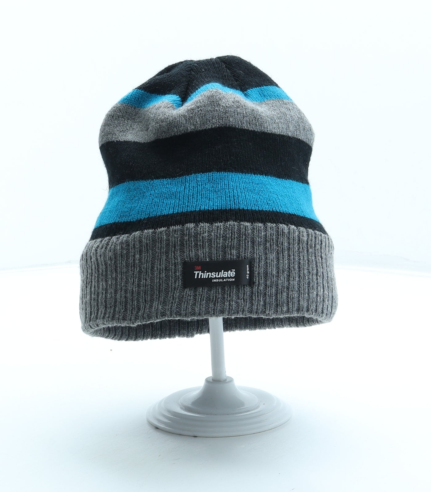 Thinsulate Mens Blue Striped Acrylic Beanie One Size