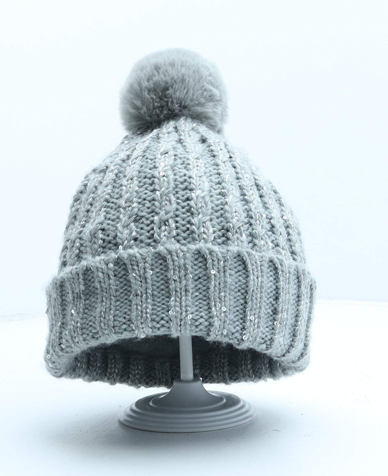 Laura Ashley Womens Grey Acrylic Bobble Hat One Size