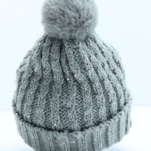 Laura Ashley Womens Grey Acrylic Bobble Hat One Size