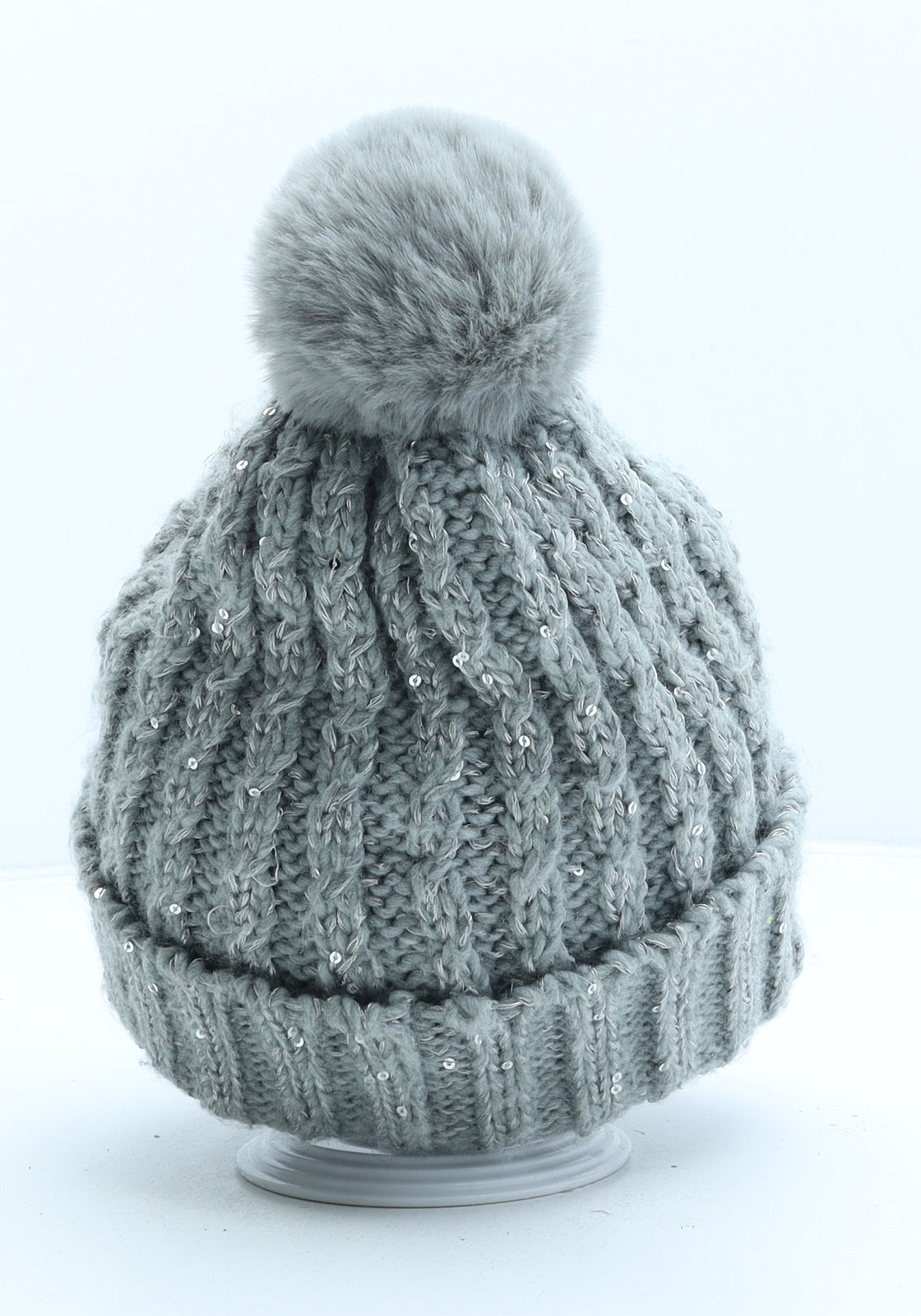 Laura Ashley Womens Grey Acrylic Bobble Hat One Size