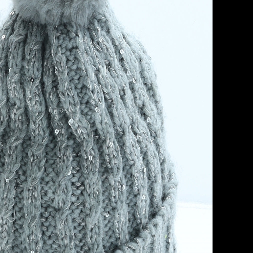 Laura Ashley Womens Grey Acrylic Bobble Hat One Size