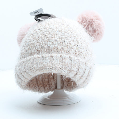F&F Girls Pink Acrylic Bobble Hat One Size