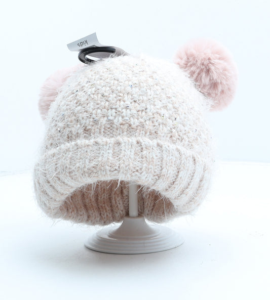 F&F Girls Pink Acrylic Bobble Hat One Size