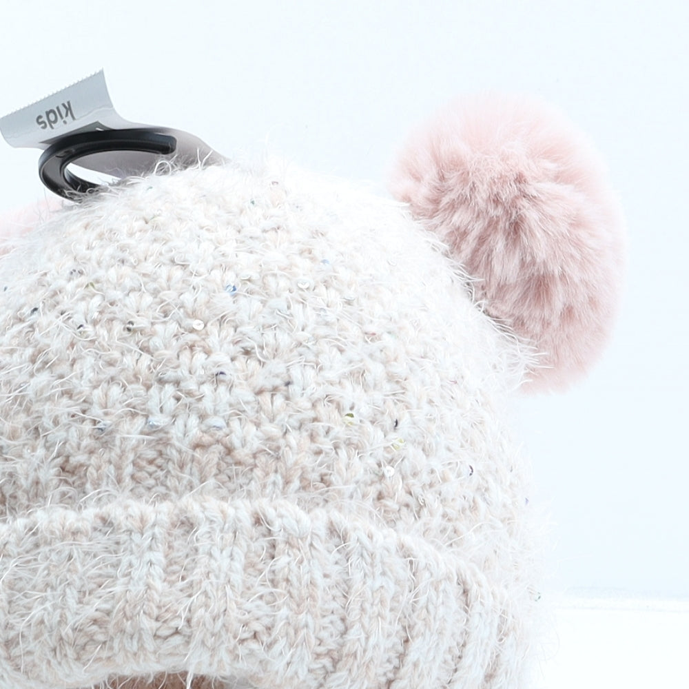 F&F Girls Pink Acrylic Bobble Hat One Size